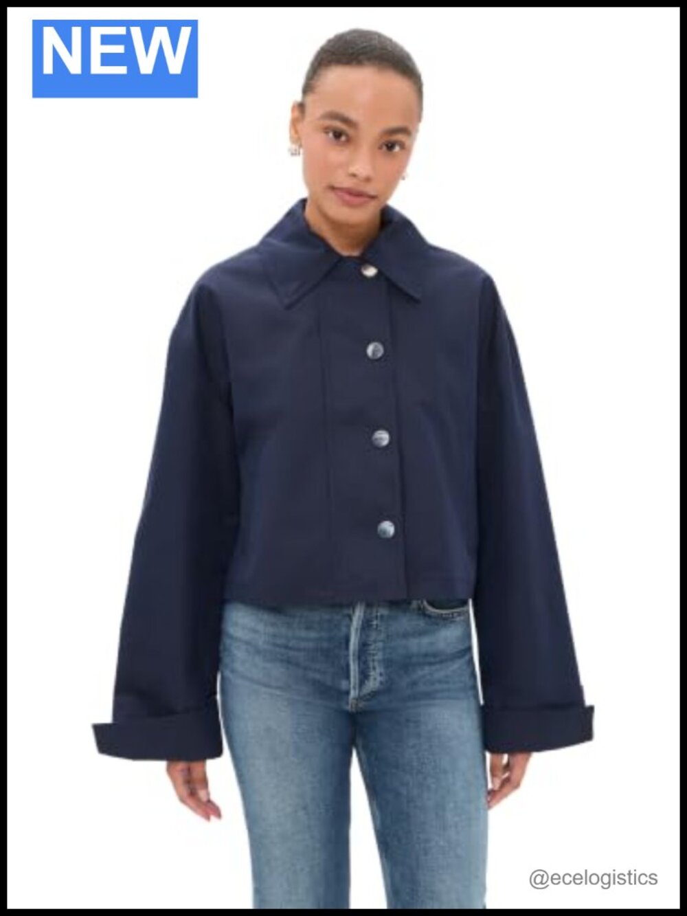 Cropped Trench Coat Mid-Weight Cotton Twill Snap Front